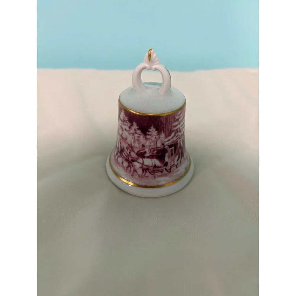 Vintage Porcelain Bell with Horse Drawn Mail Sleigh by AK Kaiser West Germany